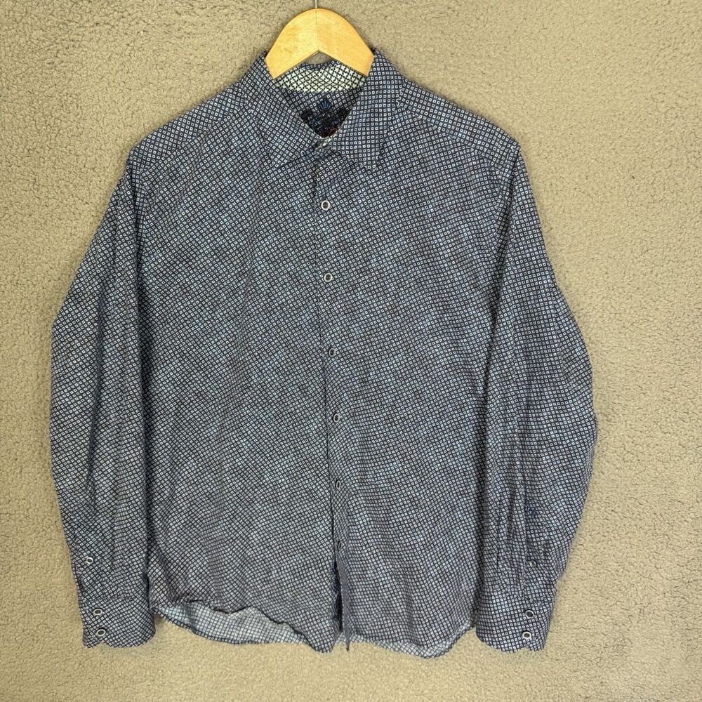 Robert Graham Shirt Mens L Blue Long Sleeve Button Up Cotton Flip Cuff
